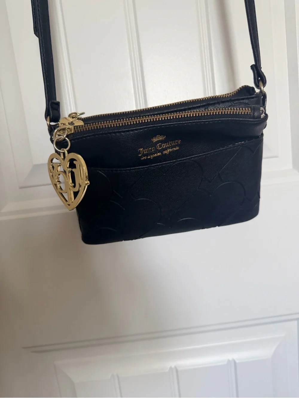 Juicy Couture Black Heart Embossed Crossbody with Gold Charm
